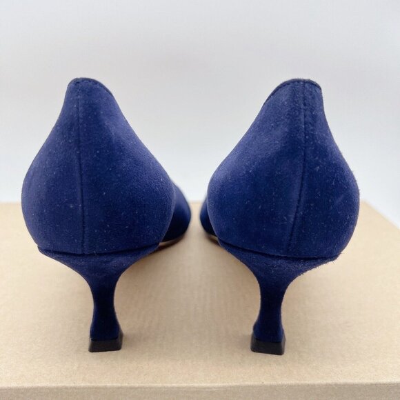 MANOLO BLAHNIK Srila Low Heel Pumps Navy Blue Suede Pointed Toe EU 38.5 US 8.5 - Picture 8 of 12